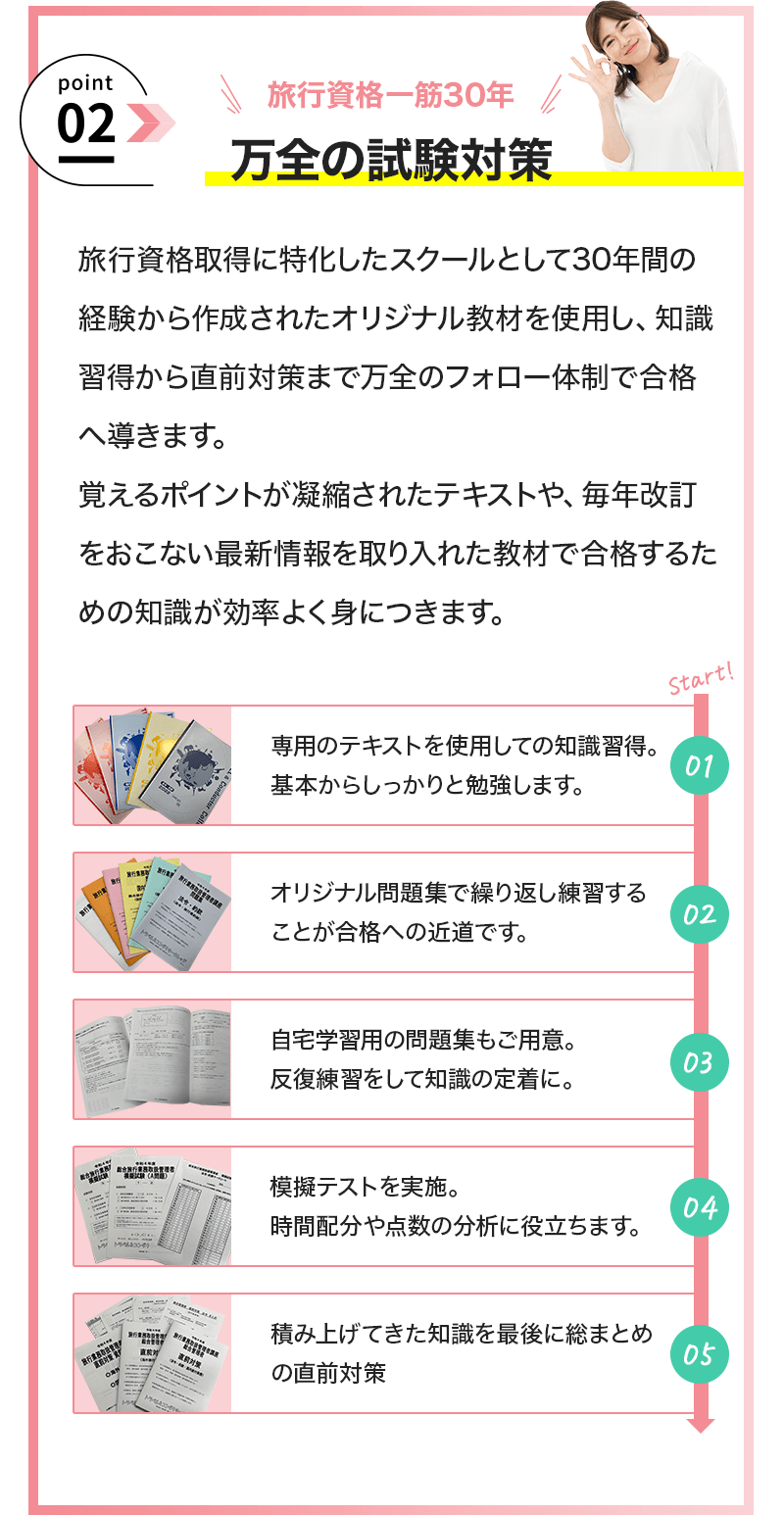 旅行資格一筋27年「万全の試験対策」